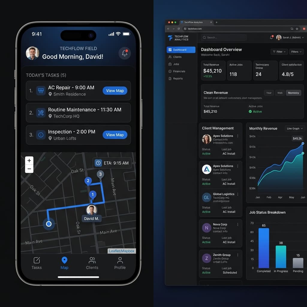 GoManager - Mobile Task View & Desktop Finance Dashboard Mockup